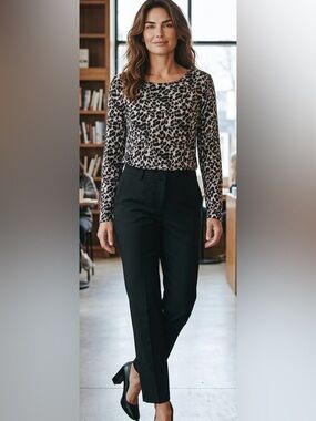 Mario Serrani Black and Taupe Leopard Print Long Sleeve Tee